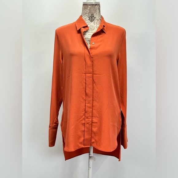 REISS Orange EDEN 💯 Silk long‎ sleeve button down shirt size 4 - Picture 5 of 16